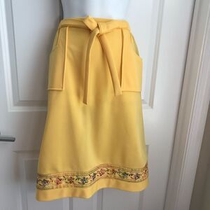 Vintage 70s Embroidered Floral Boho Pocket Skirt Dirndl, Marigold Saffron